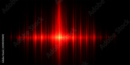 Vászonkép A vibrant red sound wave equalizer pulsates against a stark black background, symbolizing the power and intensity of audio