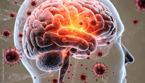 3D Anatomy Illustration Brain Infection and Viral Disease Concept Illustration