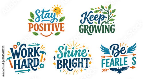 Tableau sur toile Colorful motivational lettering vector graphic set featuring positive quotes wit