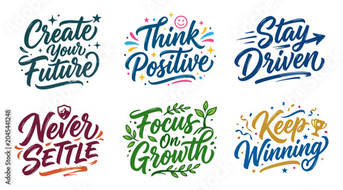 Tableau sur toile Colorful collection of motivational typography vector graphic designs featuring