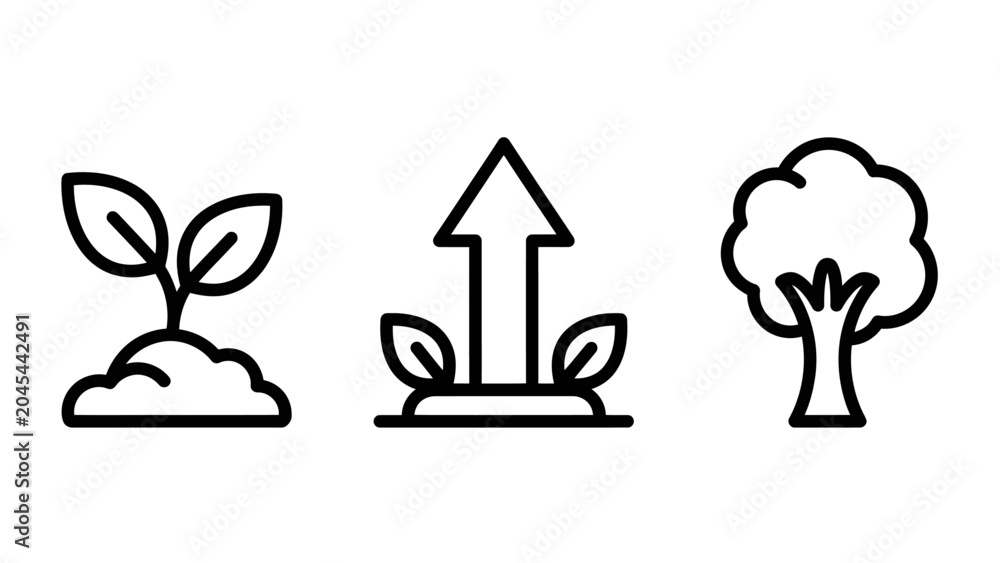 Fototapeta premium Environmental growth and nature conservation line art icon set with conservation environment sustainability development protection biodiversity environmentally friendly landscape seedling