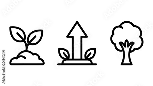 Environmental growth and nature conservation line art icon set with conservation environment sustainability development protection biodiversity environmentally friendly landscape seedling