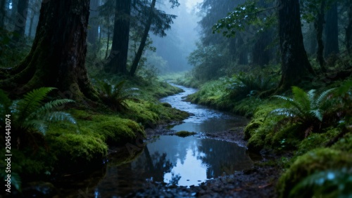A serene — rain-drenc