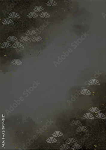 Elegant Japanese watercolor gold background with Seigaiha pattern for banner, invitation and presentation, abstract washi texture vector copy space|和風水彩金箔背景　青海波と和紙テクスチャの上品なベクターコピースペース バナー　招待状　プレゼン　年賀状