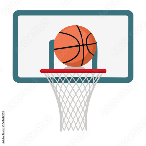 Flat design basketball hoop with ball and net