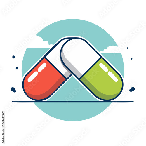 Flat design illustration of two colorful pills