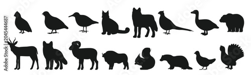 Tableau sur toile bear duck buffalo wolf panther fox silhouette