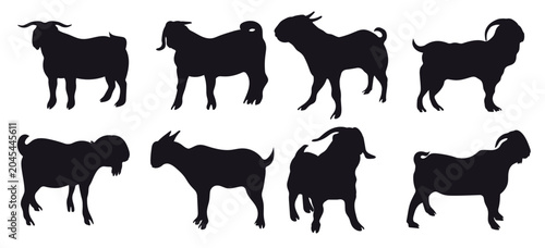 Canvas Print goat silhouette collection isolated on white background