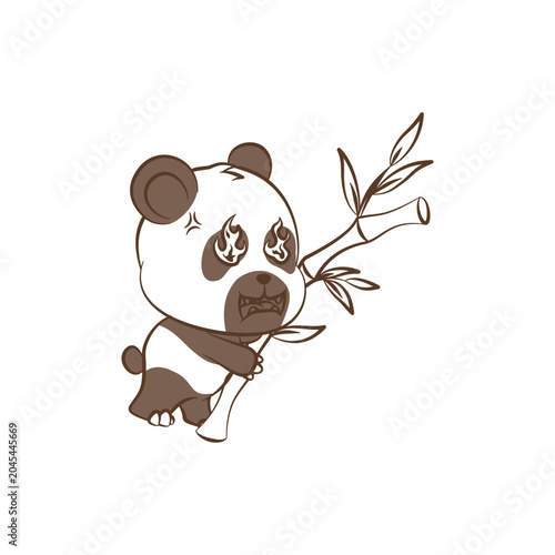Angry Panda Mascot Illustration with Flaming Eyes and Bamboo black and white Line Art for Coloring Book