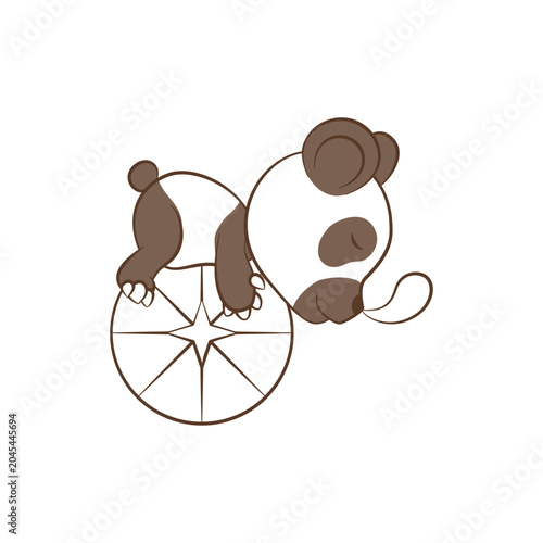 Cute Sleeping Panda Cartoon Character on Ball Illustration black and white Line Art for Coloring Book