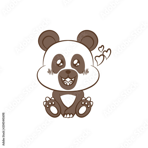 Adorable Kawaii Panda Bear Illustration with Hearts - Cute Animal Mascot Vector black and white Line Art for Coloring Book