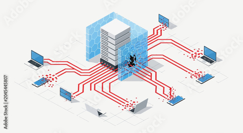 Tableau sur toile Conceptual illustration of network server and connected devices.