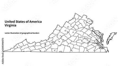 Quadro su tela Virginia state administrative county map vector graphic with boundaries layout