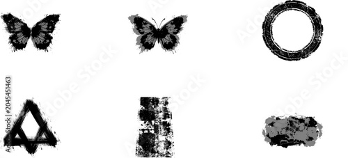 Billede på lærred Artistic grunge butterfly shapes and decorative ink texture vector pack