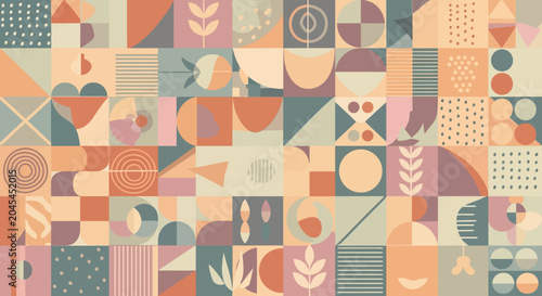 Geometric Pattern Abstract Background, Mid-century Modern, Pastel Colors