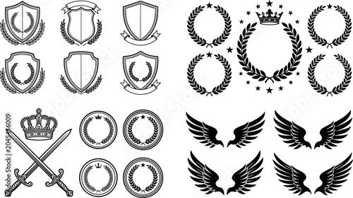 Billede på lærred Classic heraldic emblem vector designs featuring shields, laurel wreaths, crowns