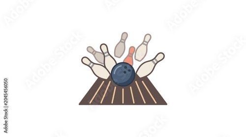 Canvas Print Bowling pins toppled by a rolling ball in action