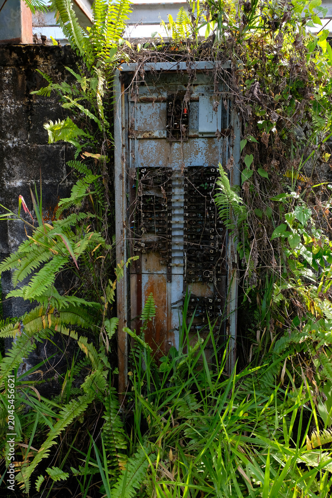 Ταπετσαρία Closeup electricity power fusebox of abandoned swimming pool in Panguna mine tow