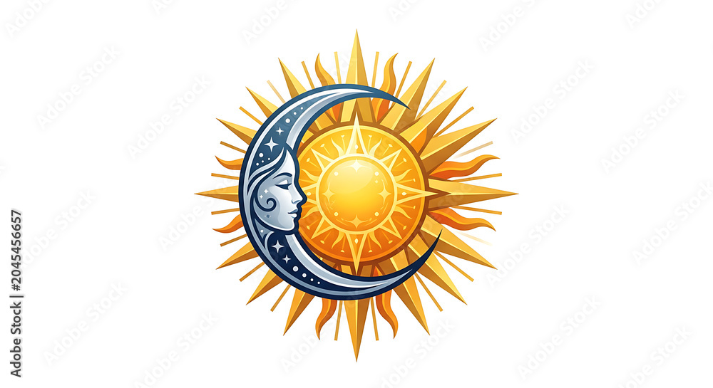 Fototapeta premium Luna Vector Celestial Sun and Crescent Moon Mystical Symbol