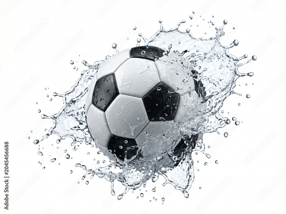 Naklejka premium Soccer ball splashing in clear water.