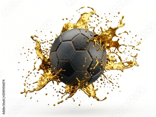 Soccer Ball Splashing with Golden Liquid.