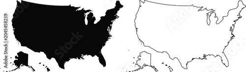 United States map, icons, outline and solid silhouette country shapes for geography navigation and national identity concepts.