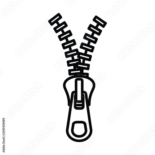 Bold vector icon of a metal zipper representing clothing accessories fashion hardware fasteners and textile manufacturing in a clean style