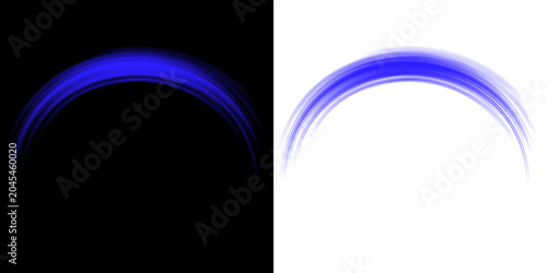 Schilderij op canvas Abstract Blue Neon Glowing Curved Light Arc and Semi Circle Overlay on Transpare