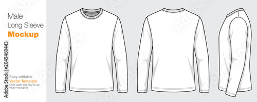 Φωτογραφία Male Long Sleeve T-Shirt Mockup Vector Template - Front, Back, and Side View
