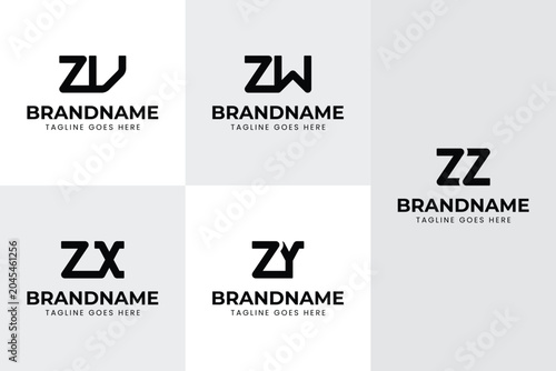 Letters ZV ZW ZX ZY ZZ Monogram Logo Set, for any brand with VZ WZ XZ YZ ZZ initials