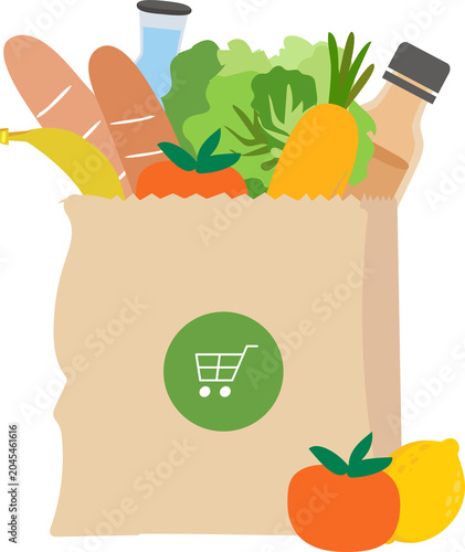  Online shopping and grocery delivery service, Shopping basket with grocery foods in supermarket 