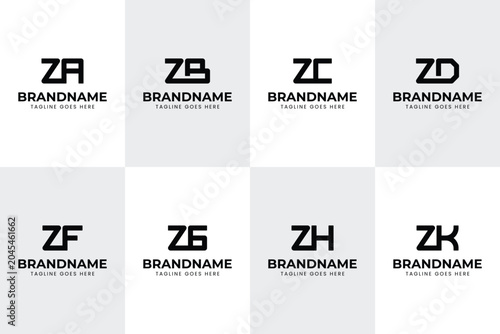 Letters ZA ZB ZC ZD ZF ZG ZH ZK Monogram Logo Set, for any brand with AZ BZ CZ DZ FZ GZ HZ KZ initials
