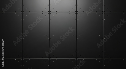 Seamless dark metal wall texture with rivets and panel joints