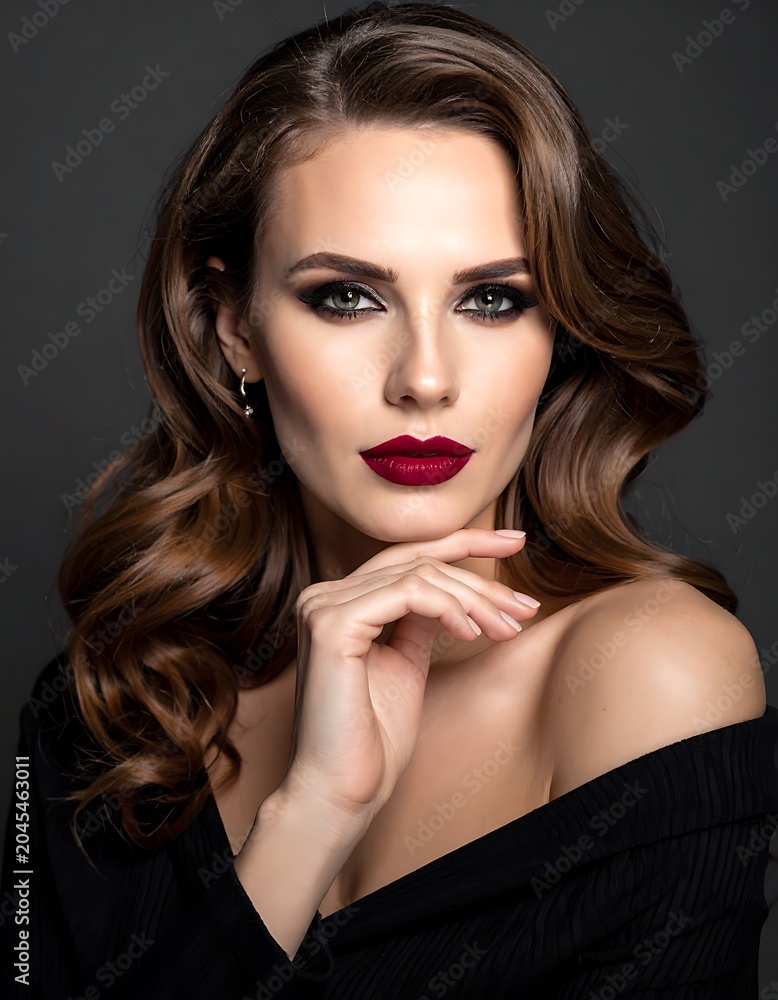 Fototapeta premium Beautiful Woman with Red Lipstick Portrait.