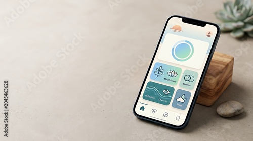 Smartphone displaying a wellness and mindfulness app interface
