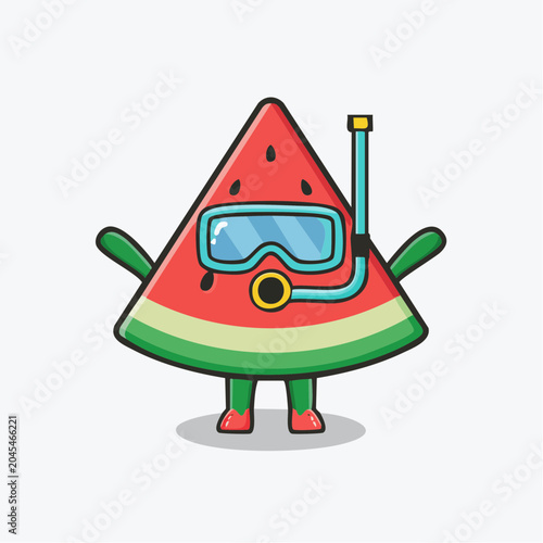 Cute Watermelon Character Wearing Snorkel Mask