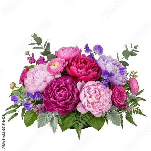 elegant pink and purple peony rose flower bouquet isolated on transparent background
