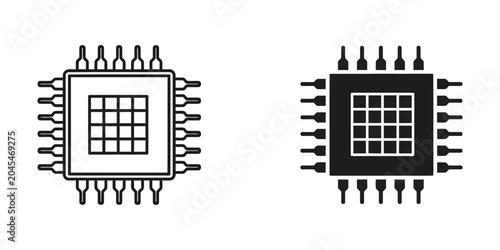 Tableau sur toile Integrated circuit microprocessor chip icon set with processor microprocessor te