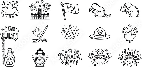 Canada day celebration icons and symbols