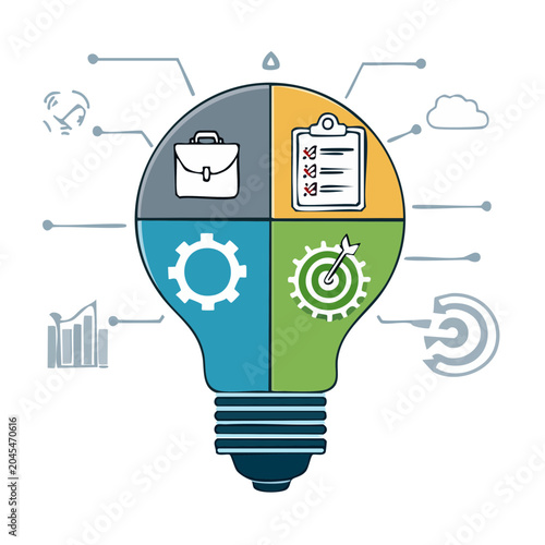 Light bulb with business concepts and icons