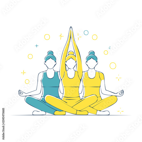 Three women meditating in yoga pose