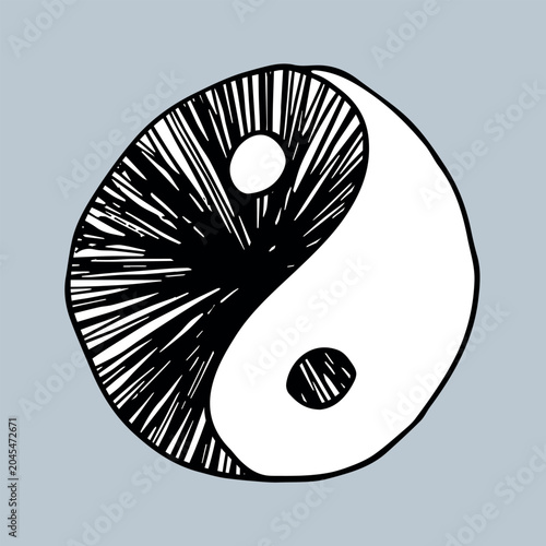 Fotografie Hand drawn yin yang symbol Zen and Tao Harmony and balance Black and white yin a
