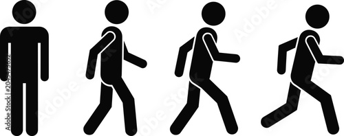 Cuadro en lienzo Human walking motion sequence icon set showing movement progression from standin