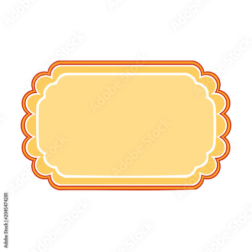 Decorative yellow and orange label with white border