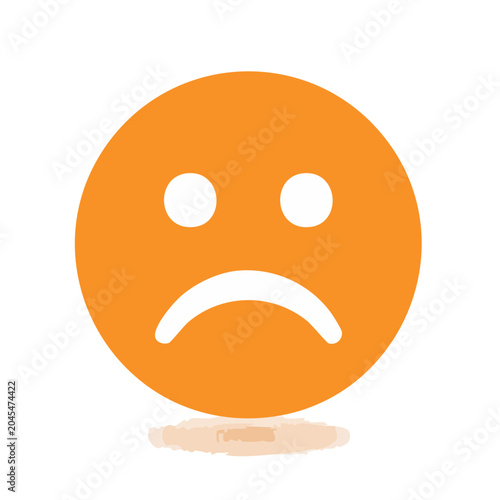 Orange sad face icon on white background
