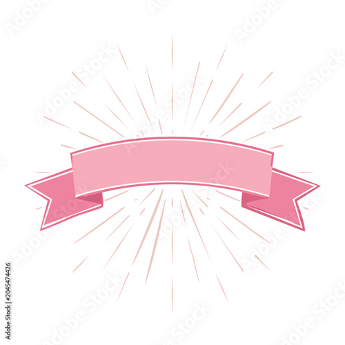 Pink ribbon banner with sunburst graphic
