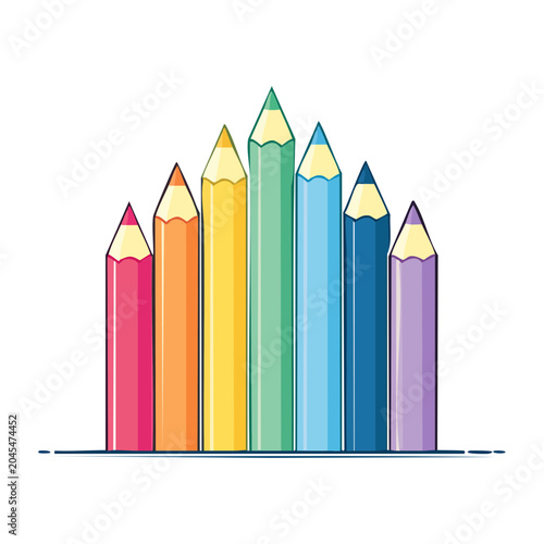 Row of colorful pencils arranged in a gradient