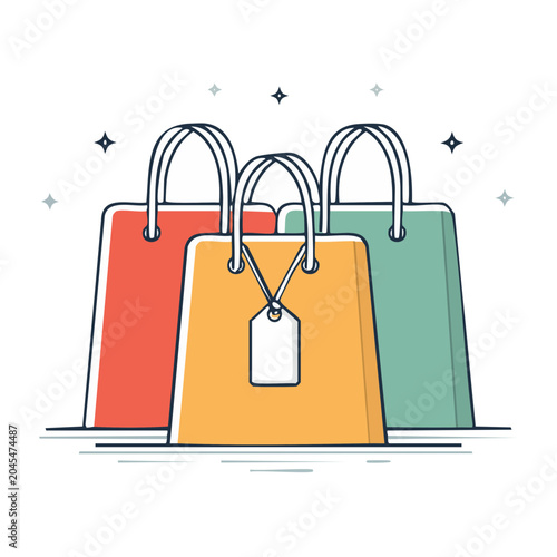 Three colorful shopping bags with a price tag