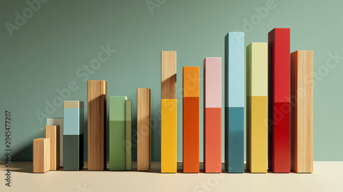 colorful wooden bar chart, minimalist still life