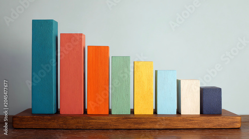 colorful wooden bar chart, minimalist still life